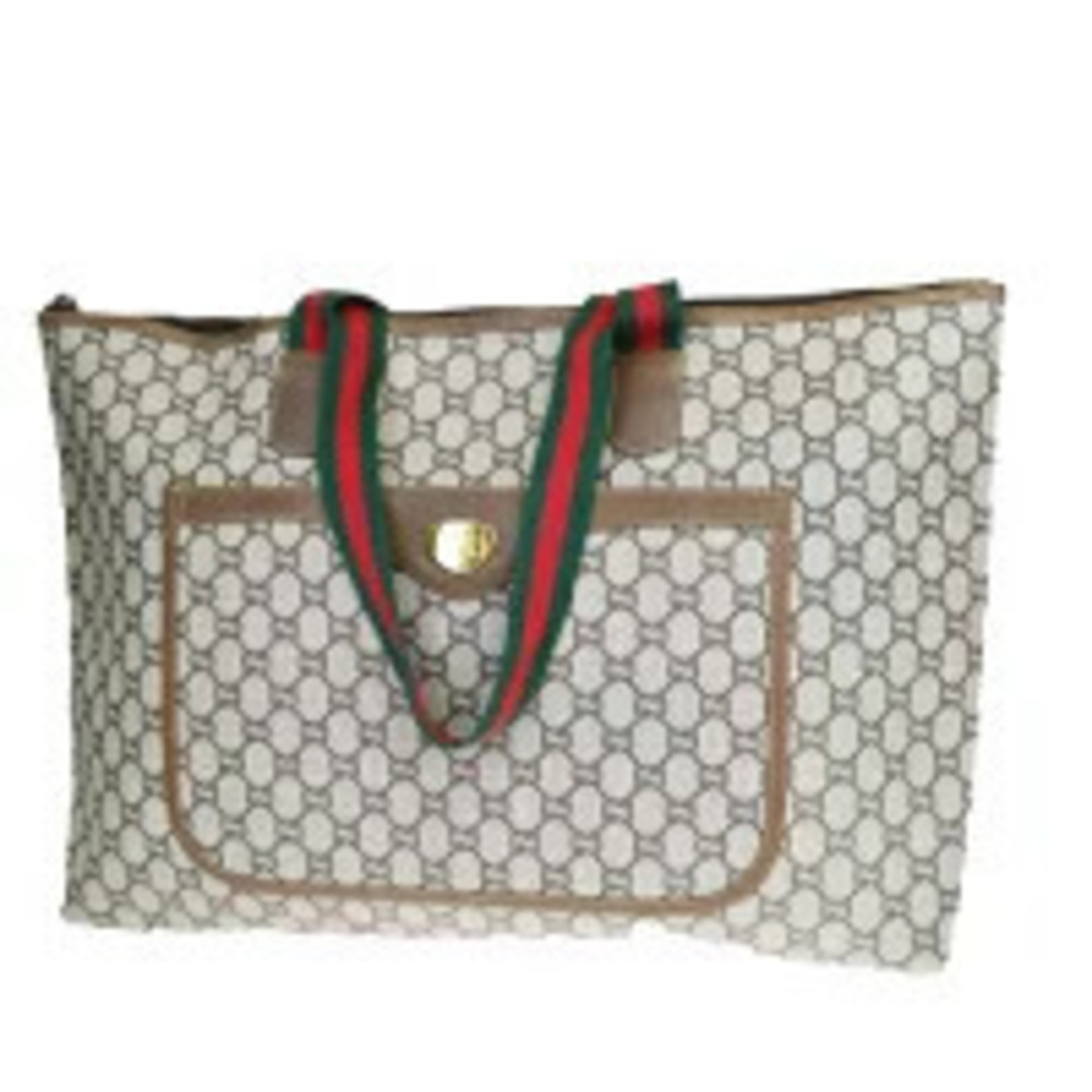 Gucci Plus Sherry Tote Bag Shoulder GG Brown Green Red Leather